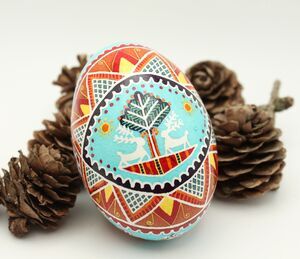 Easter Egg Batik Art: Two White Deer Under a Tree